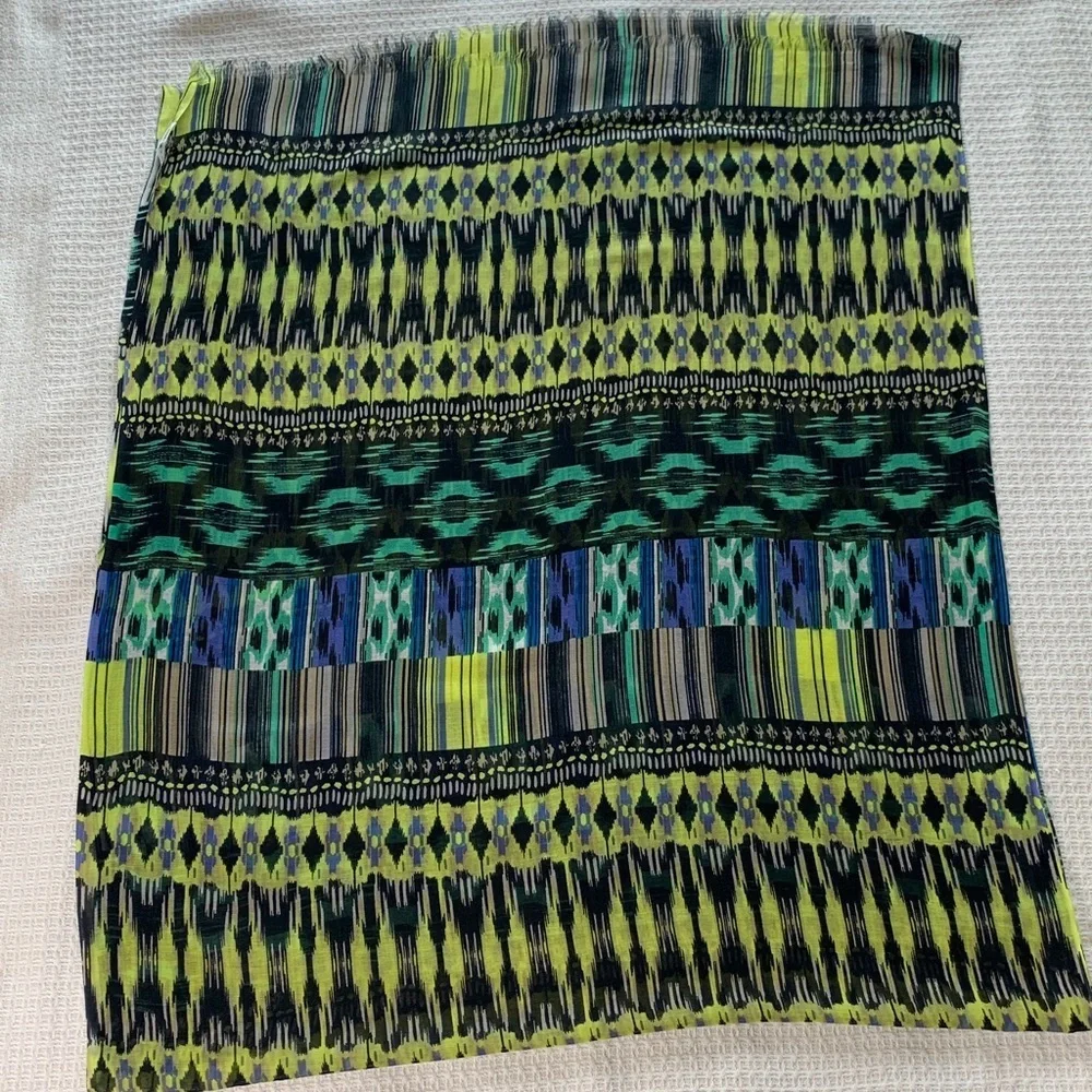Thread 4 Thought modal scarf with fluorescent green, blue, black and teal print